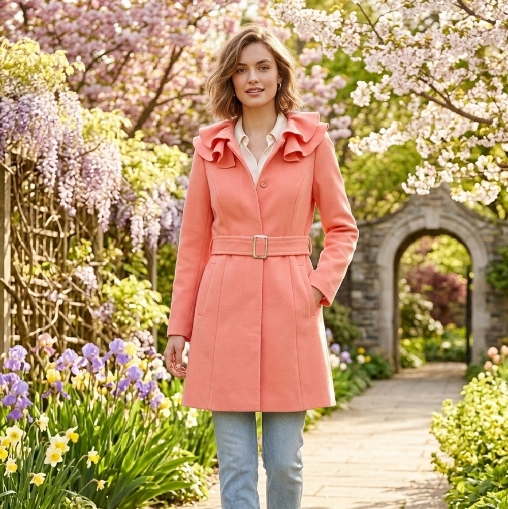 ASOS Beautiful Coral Coat With Ruffled Collar US 2